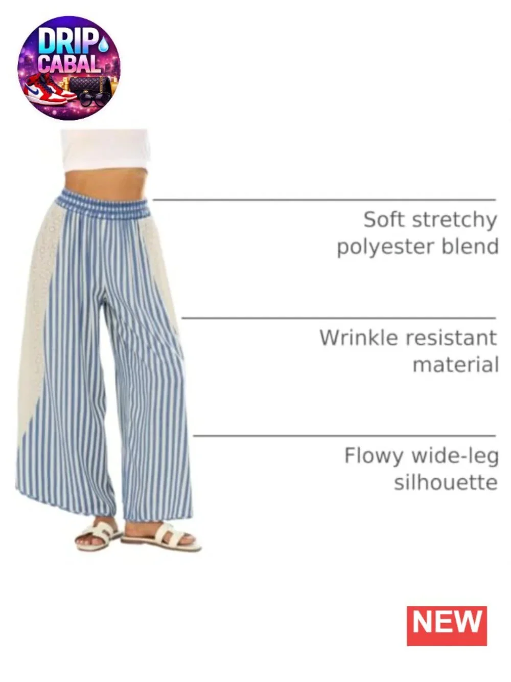 Wide Leg Lounge Pants with Side Lace Accents - Flat Front, High Rise Palazzo